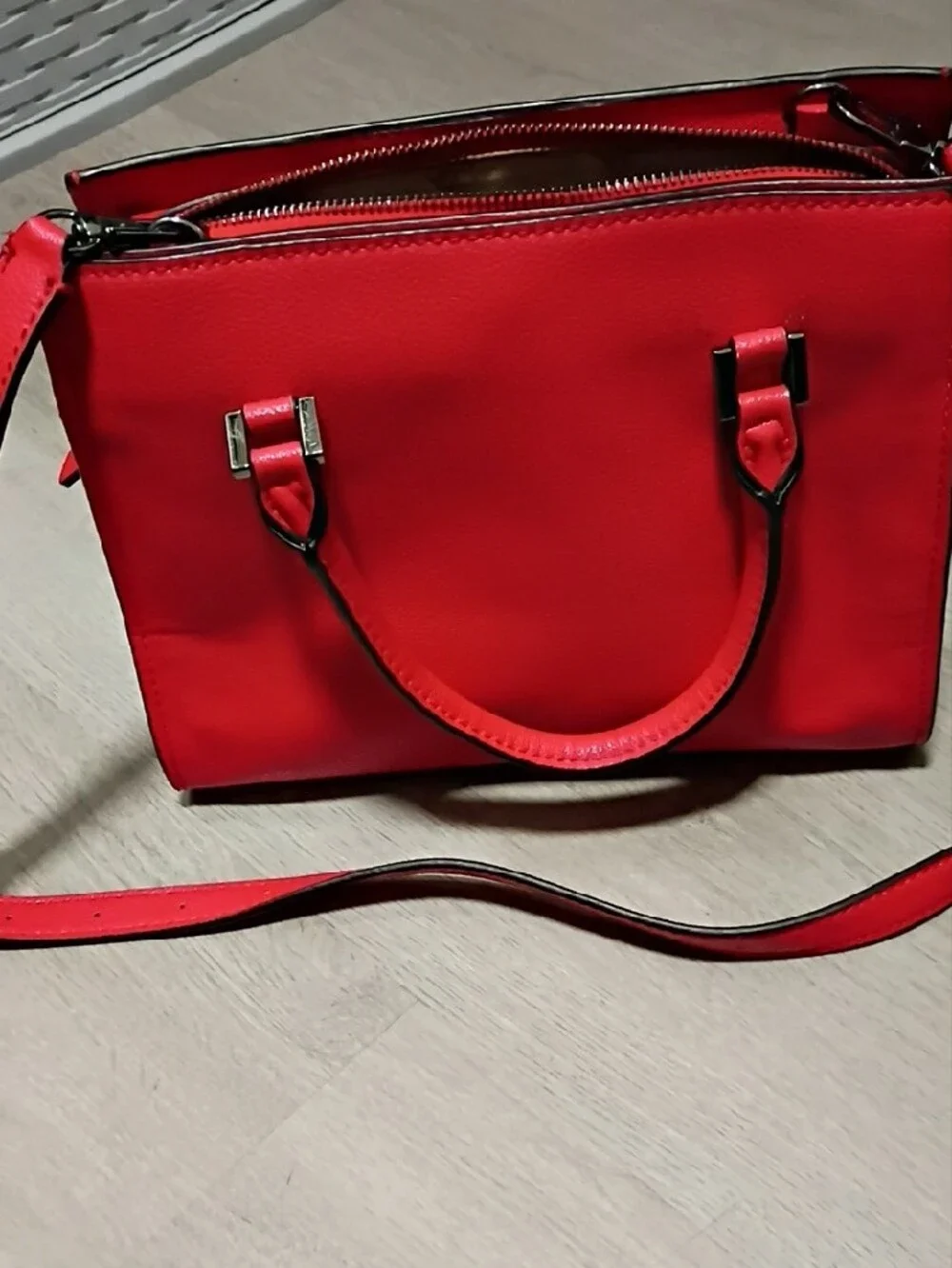 Guess Red Leather Structured Satchel with Top Handles
